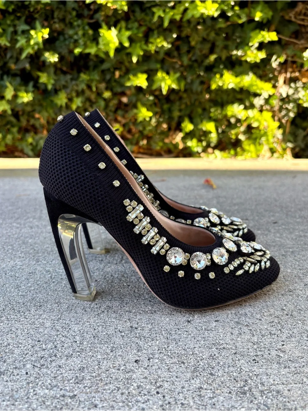 Valentino mesh and crystal embellished lucite high heel pumps size 36.5